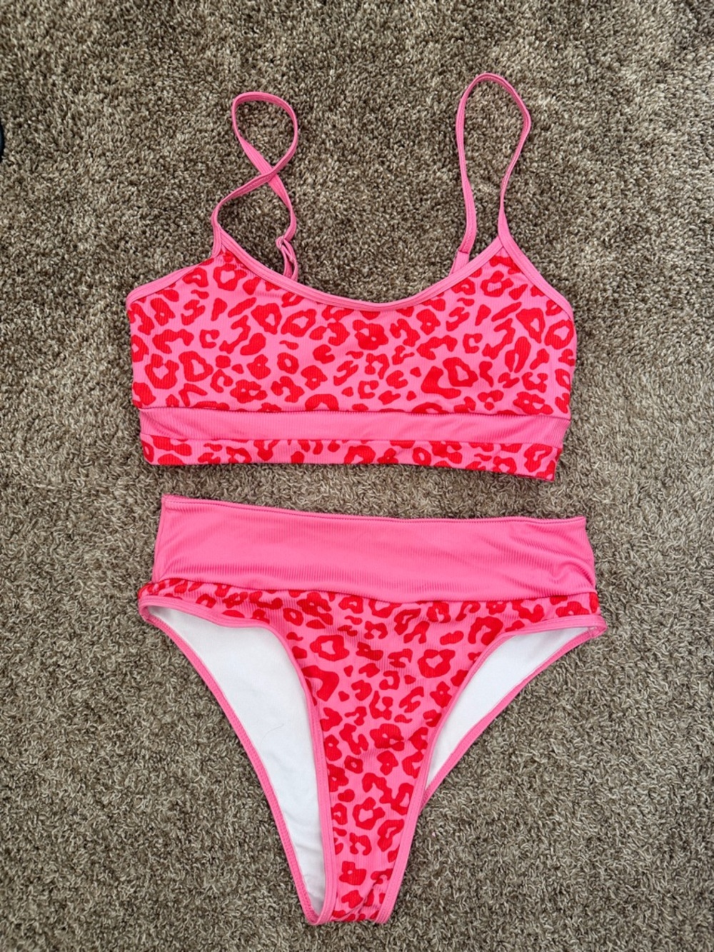 SHEIN Hot Pink & Red Leopard Print High Rise Bikini Set
